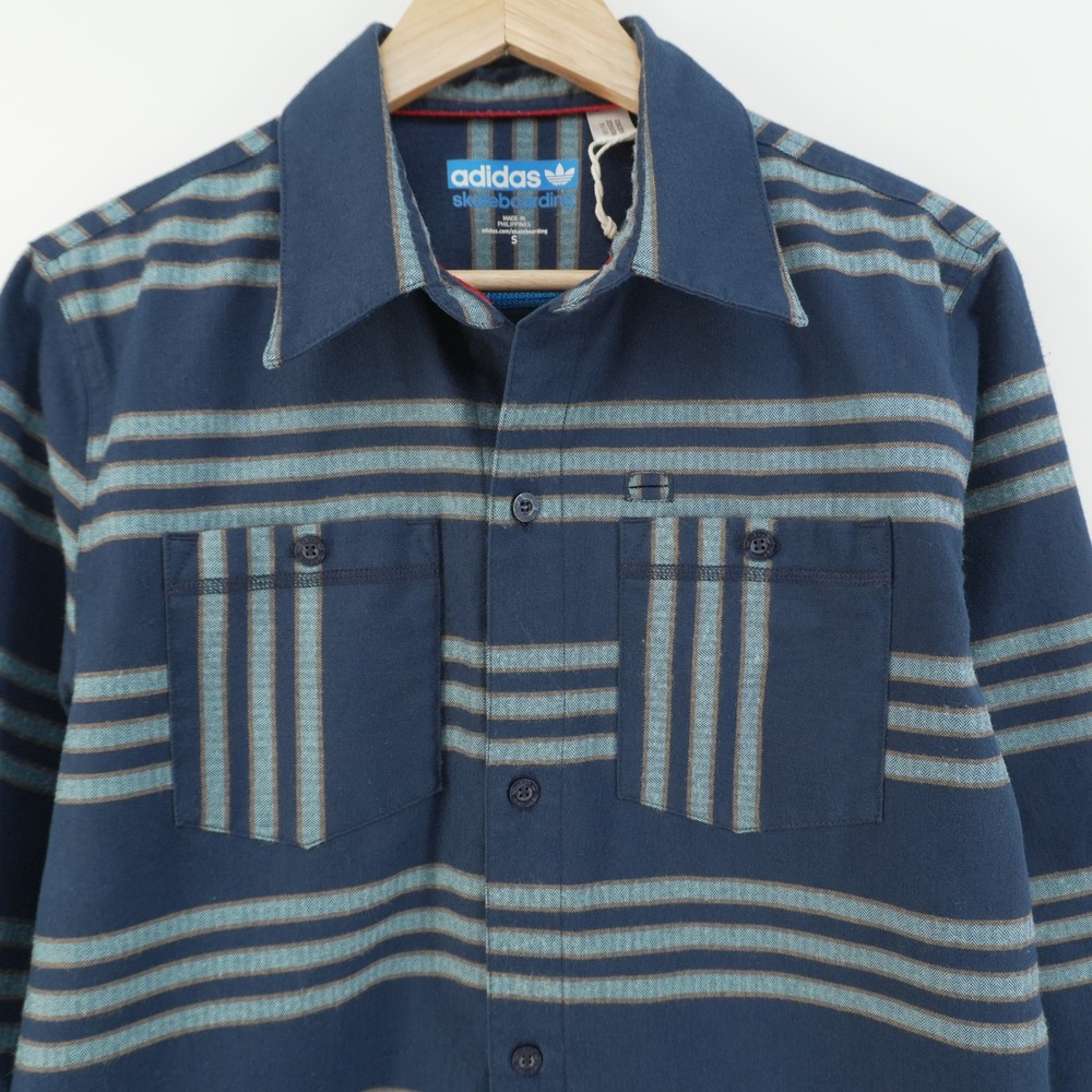 Adidas Skateboarding Button Down Shirt Mens S Blue Striped Long Sleeve M31532